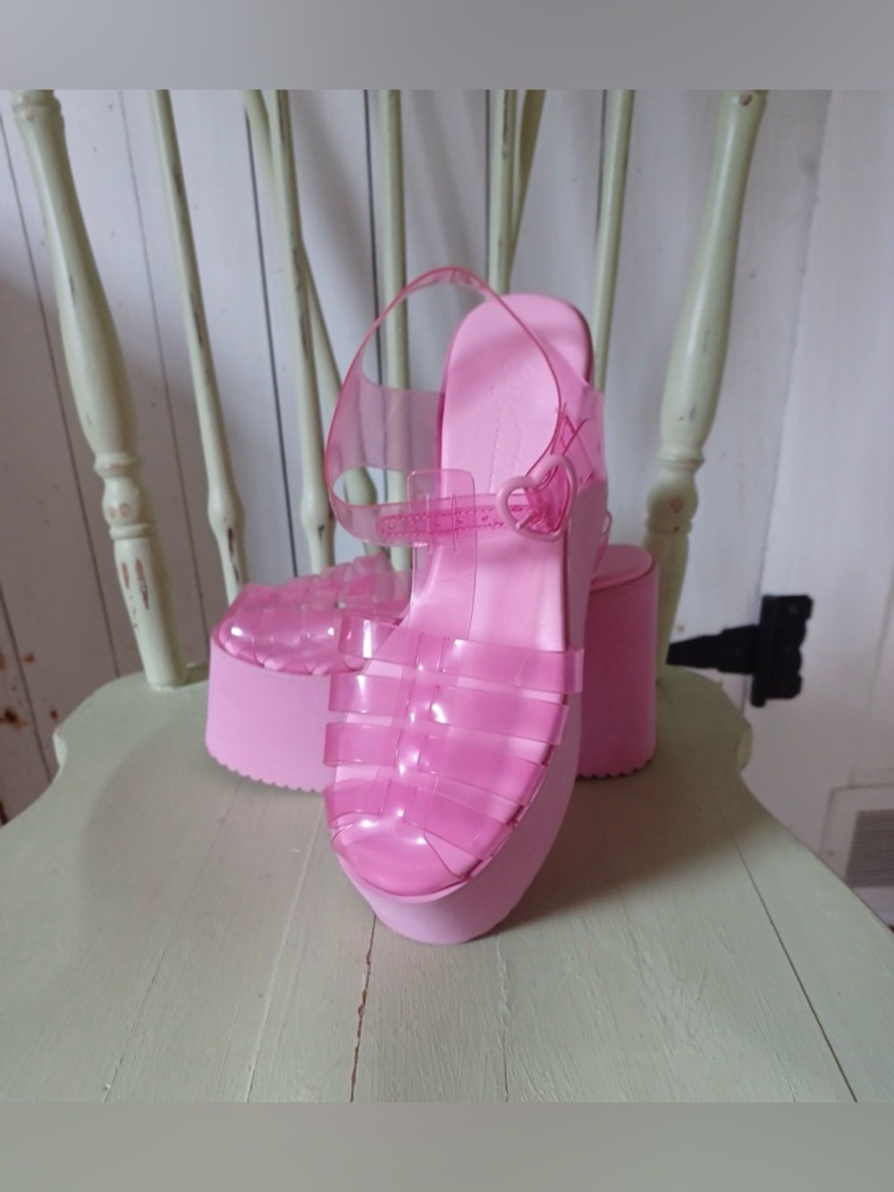 Sugar Thrillz Pink Heart-Buckle Platform Jelly Sandals - Picture 8 of 10